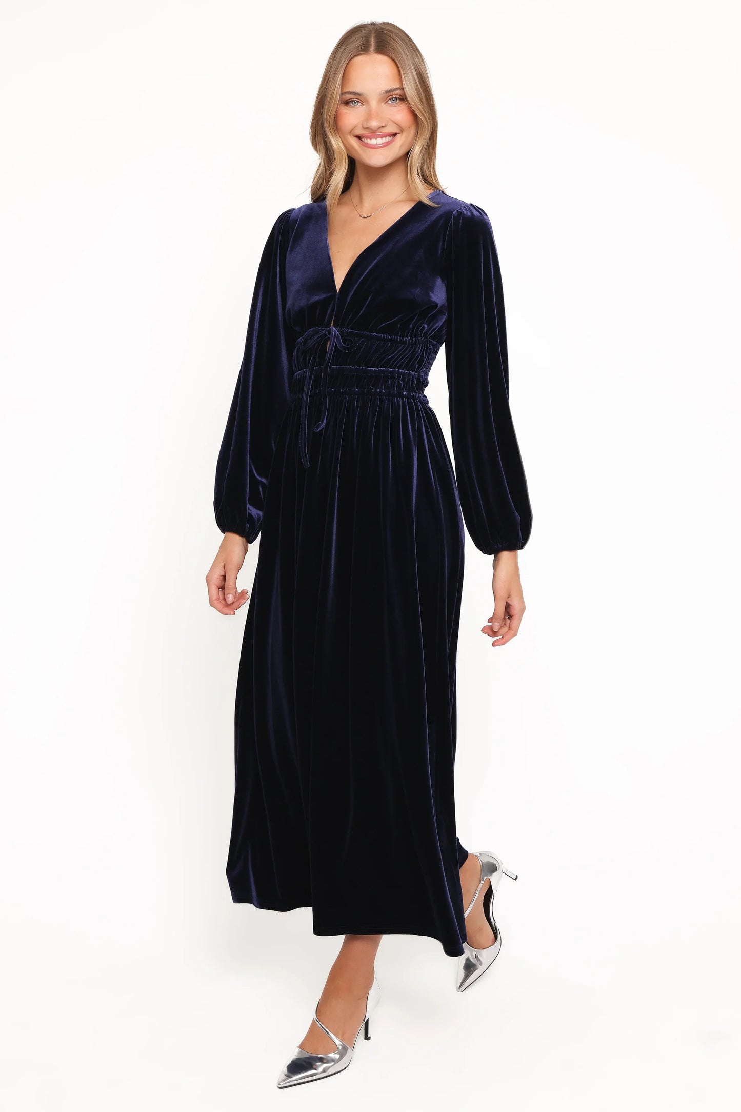 Cece Velvet Long Sleeve Maxi Dress Midnight Blue