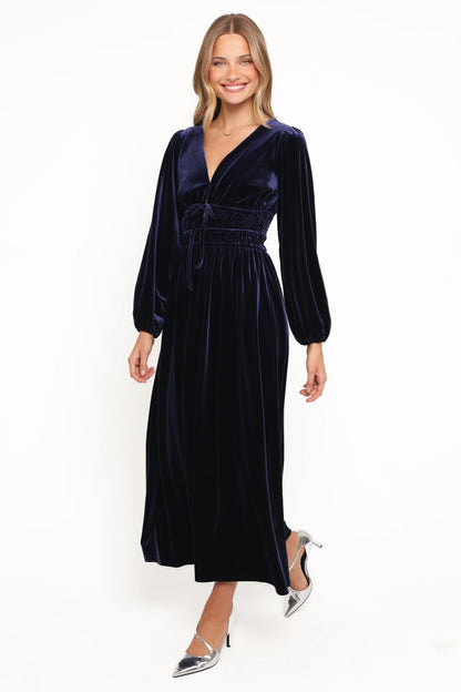 Cece Velvet Long Sleeve Maxi Dress Midnight Blue