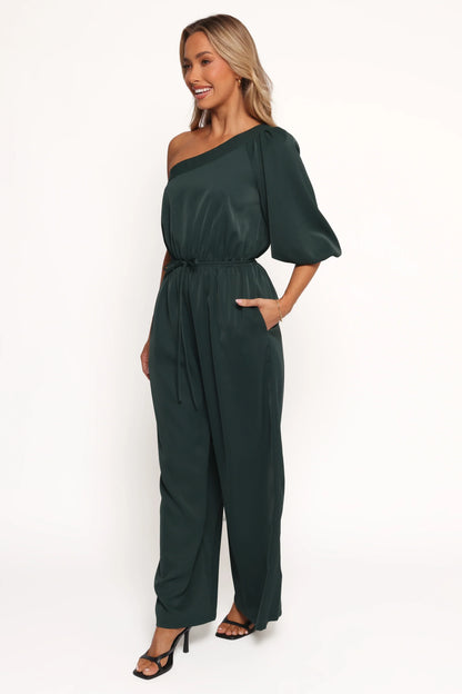 Hedda One Shoulder Jumpsuit Emerald
