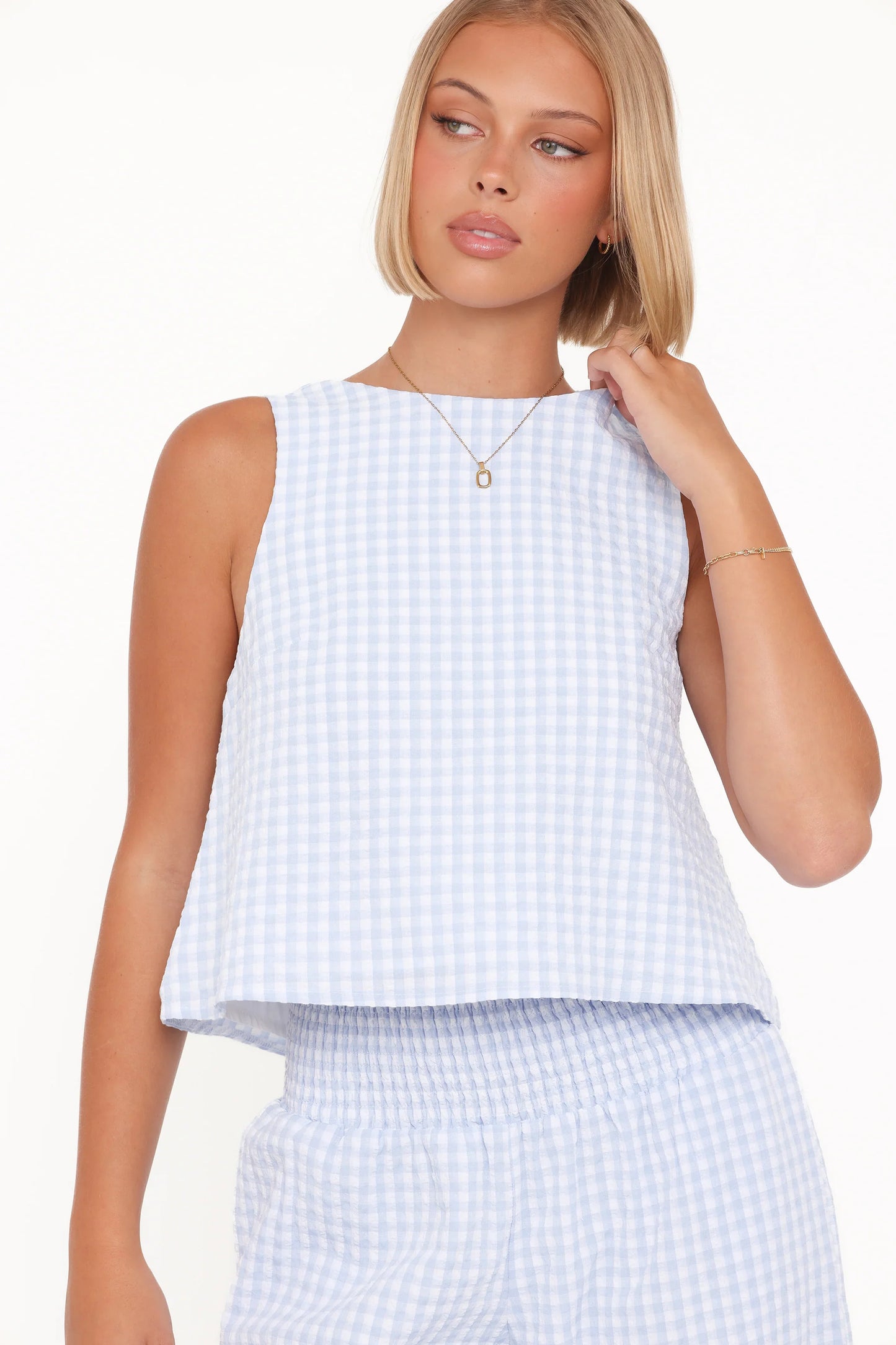 Jillian Smocked Pant Set Blue Gingham