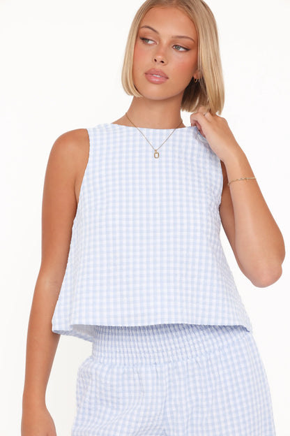 Jillian Smocked Pant Set Blue Gingham