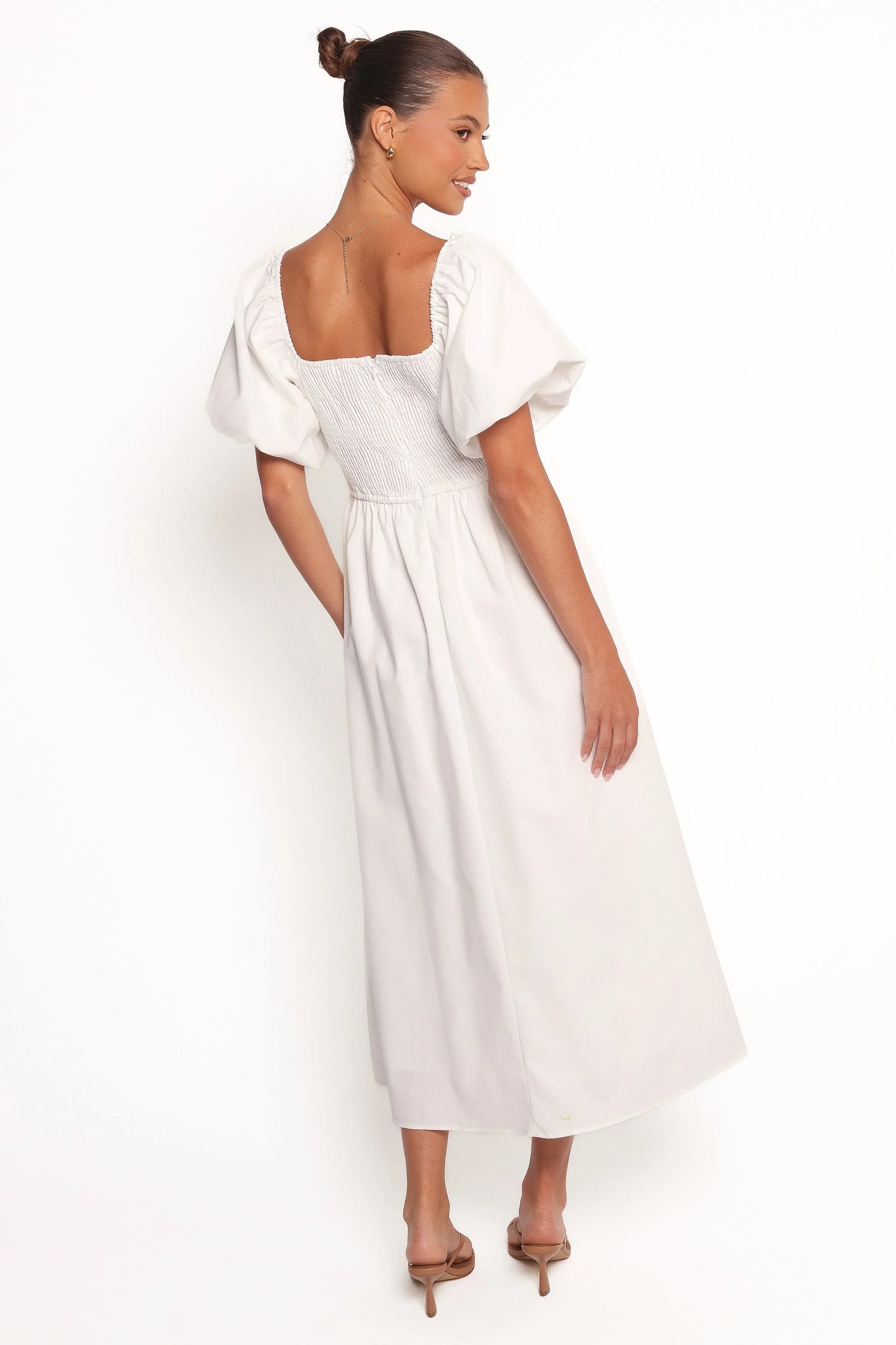 Clo Puff Sleeve Midi Dress White