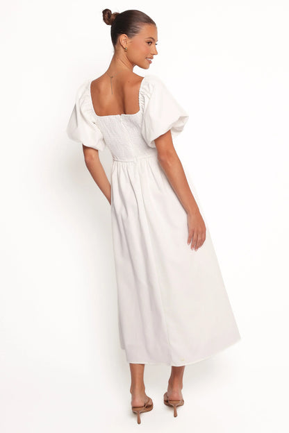 Clo Puff Sleeve Midi Dress White