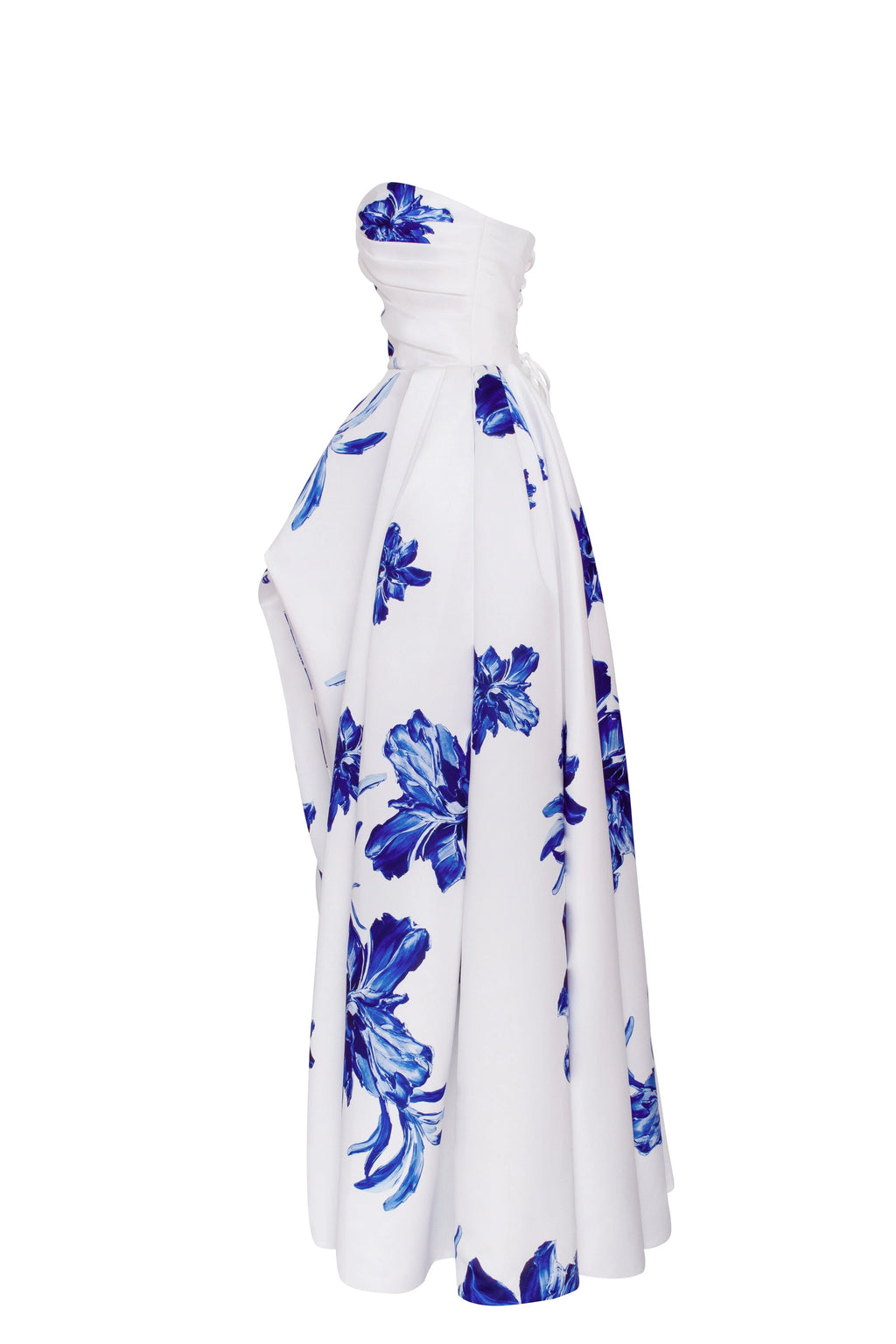 Wonderful white A line maxi dress with blue flowers Glow Up