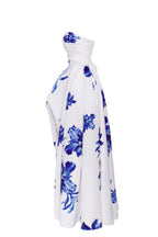 Wonderful white A line maxi dress with blue flowers Glow Up
