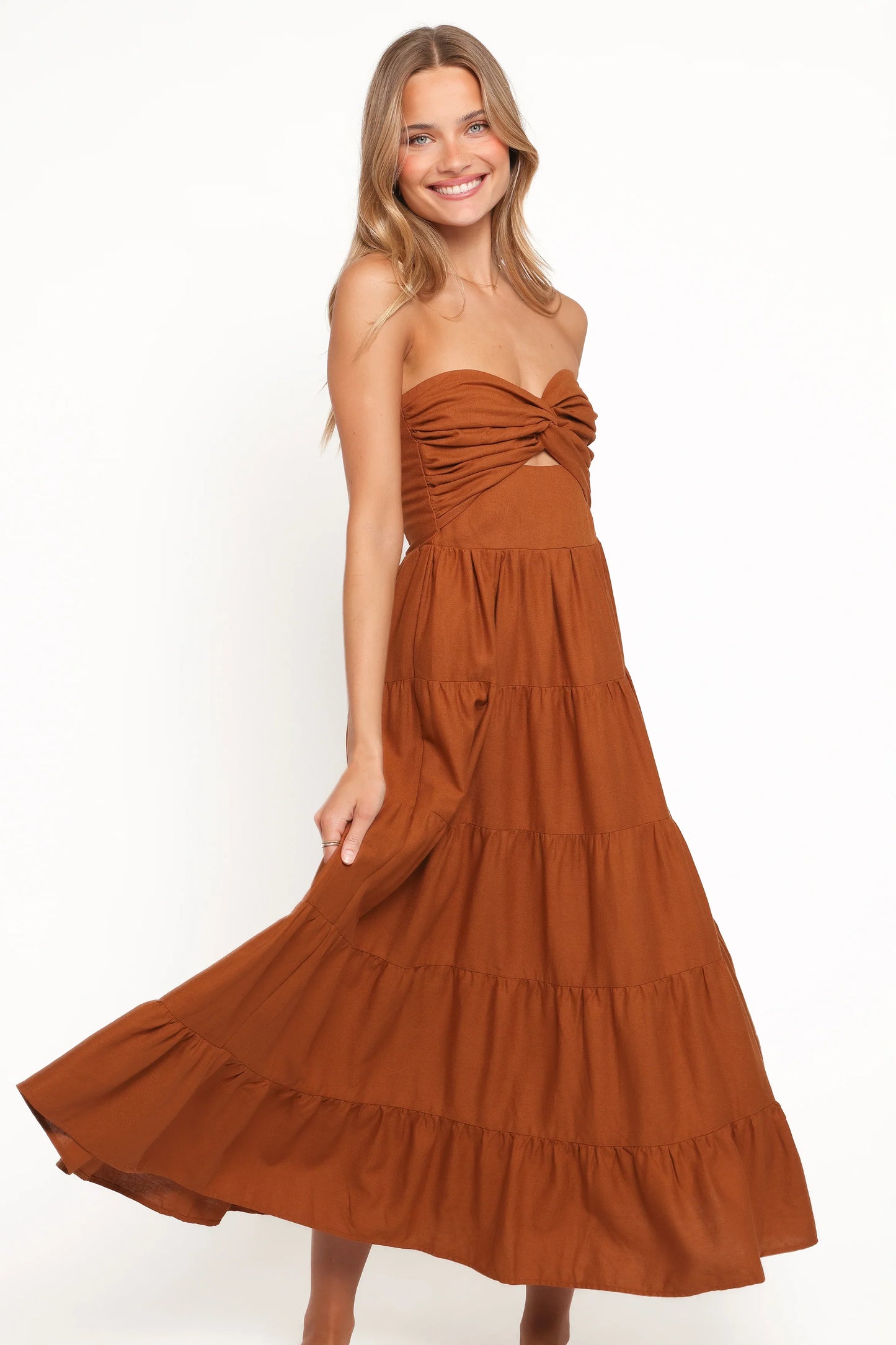 Sitara Strapless Midi Dress Brown