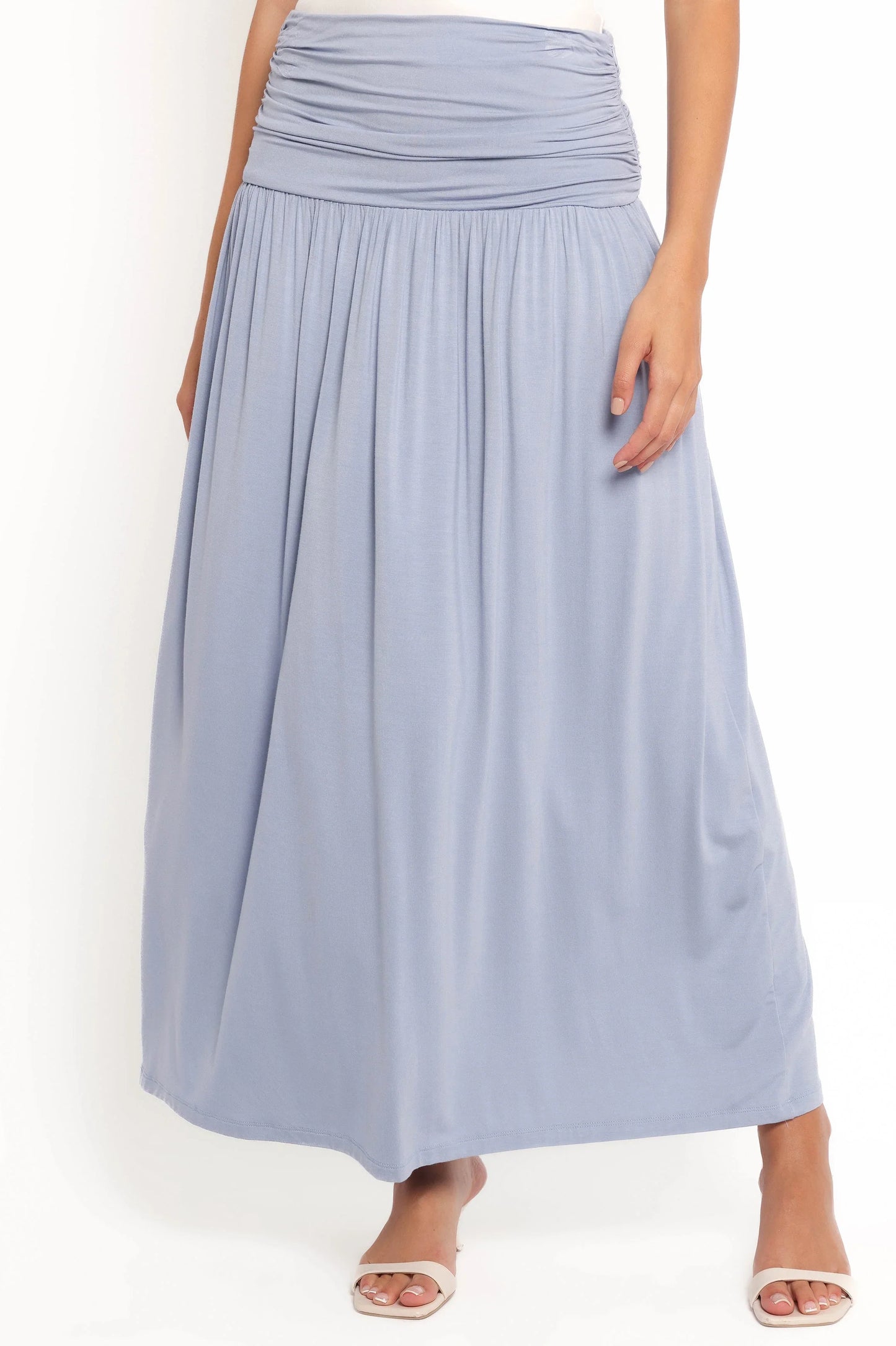 Lavia Ruched Knit Maxi Skirt Soft Blue