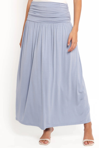 Lavia Ruched Knit Maxi Skirt Soft Blue