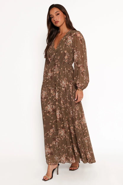 Anisa Maxi Dress Olive Floral
