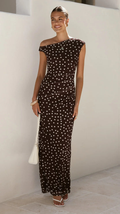 Lilani Maxi Dress Chocolate White Polka Dot