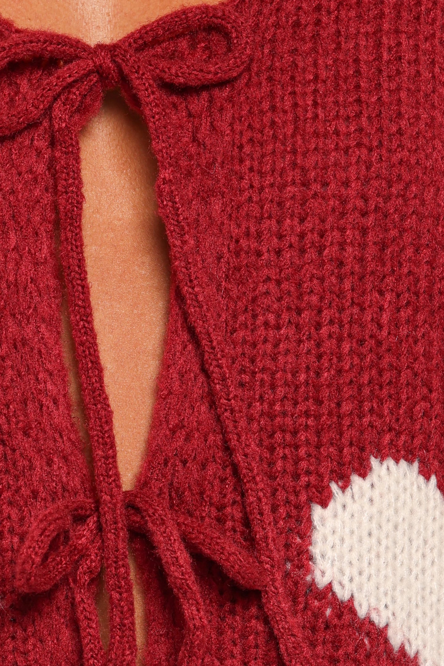 Nadine All Over Heart Tie Front Cardigan Wine