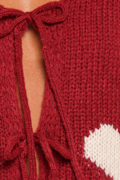Nadine All Over Heart Tie Front Cardigan Wine