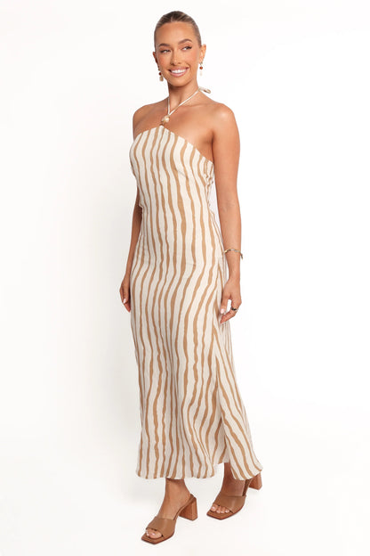 Kim Halter Maxi Dress Tan Stripe