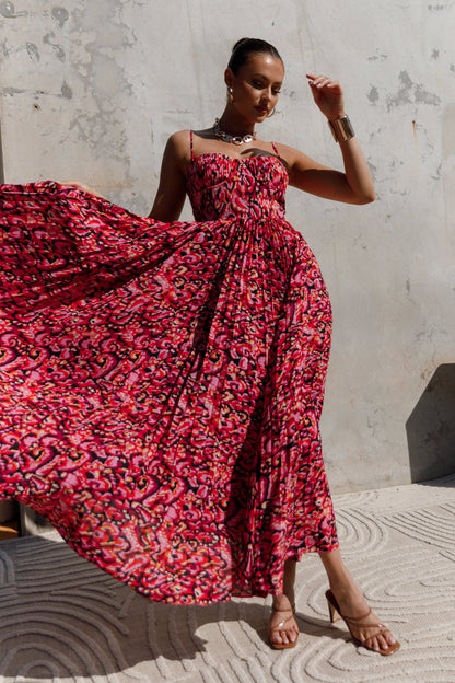Achanti Pleated Maxi Dress Pink Multi