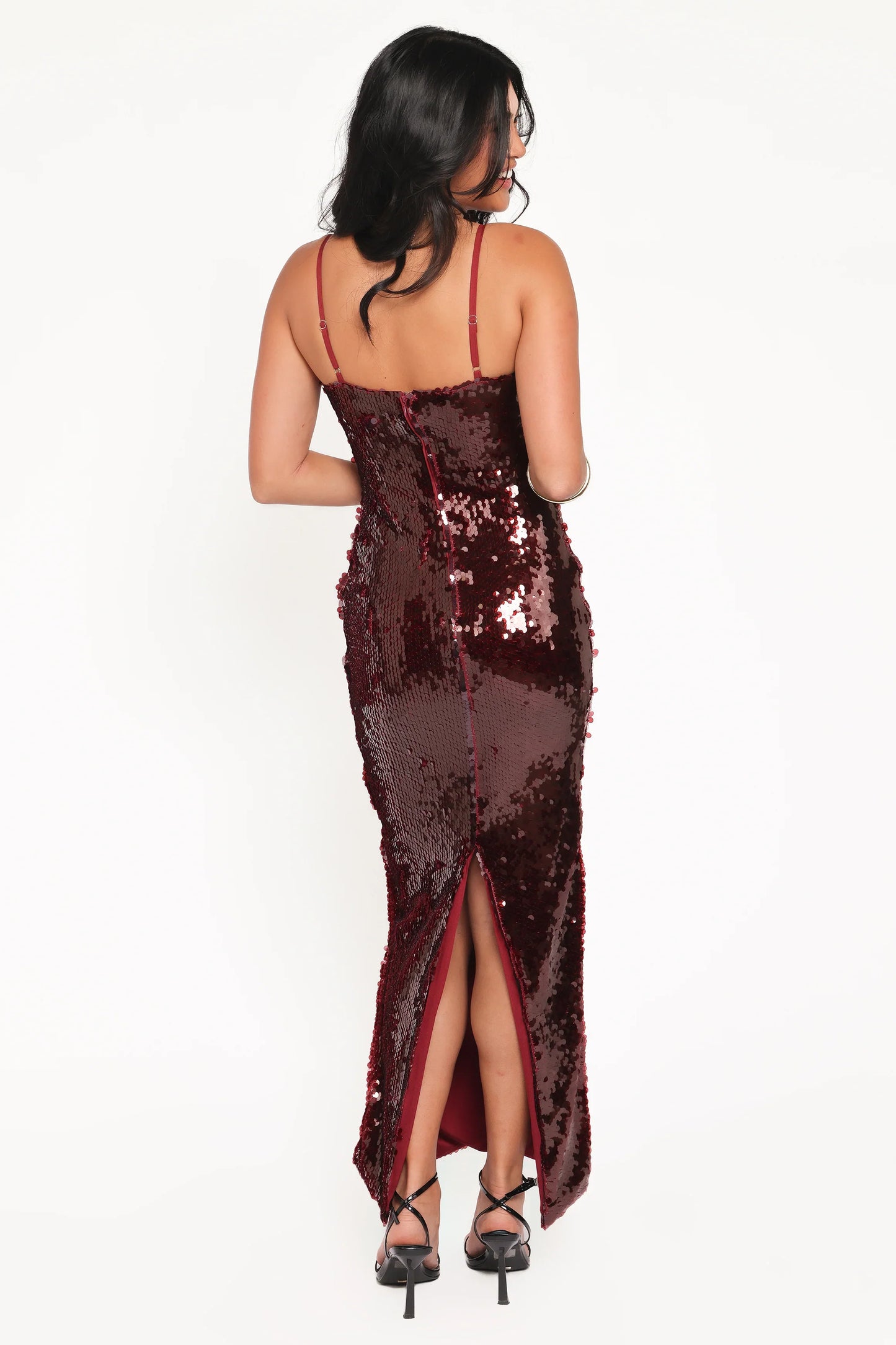 Orlena Sequin Midi Dress Burgundy