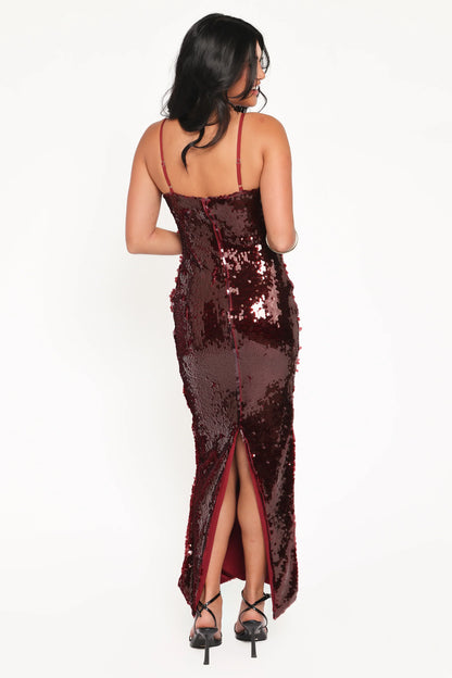 Orlena Sequin Midi Dress Burgundy