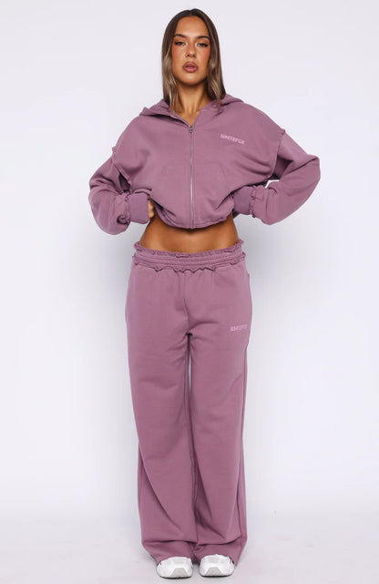 On My Own Terms Boxy Zip Front Hoodie Dusty Plum