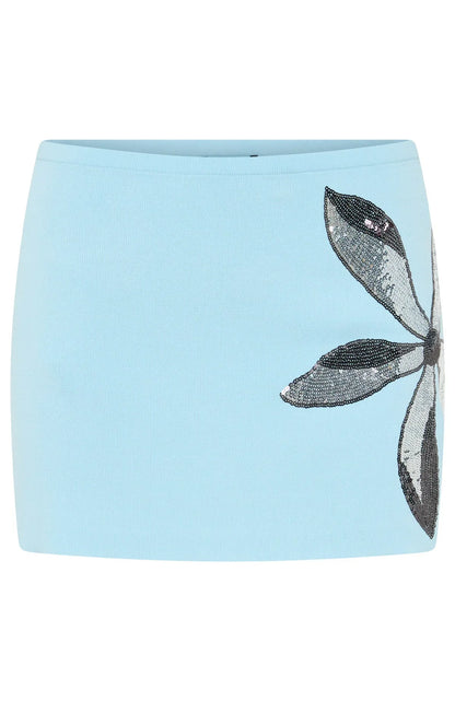 Bloom And Tease Knit Mini Skirt Ice Blue