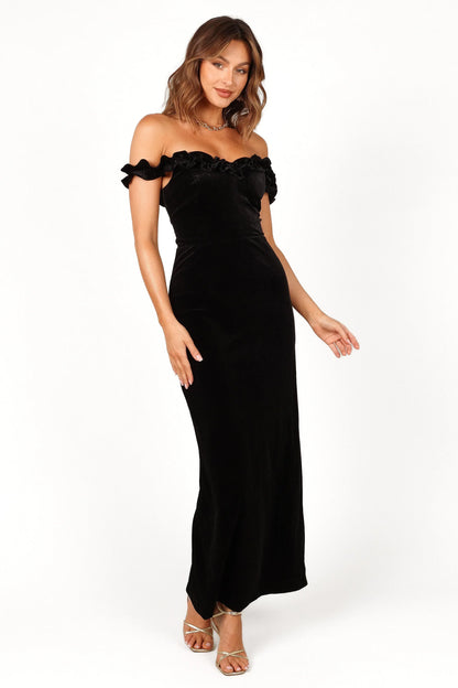 Celeste Off Shoulder Velvet Maxi Dress Black