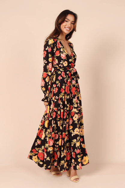 Ruana Maxi Dress Black Floral