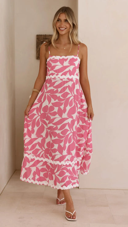 Seraphina Midi Dress Fuchsia White Print