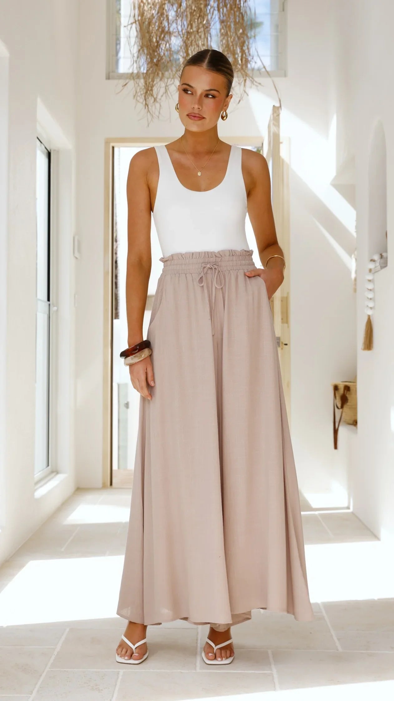 Avery Wide Leg Pants Beige