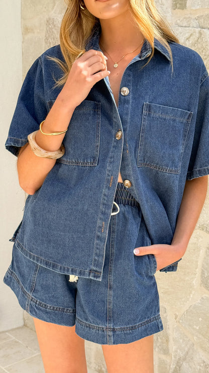Adia Top and Shorts Set Dark Denim