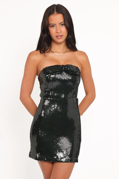 Sadie Strapless Bow Mini Dress Green Sequin