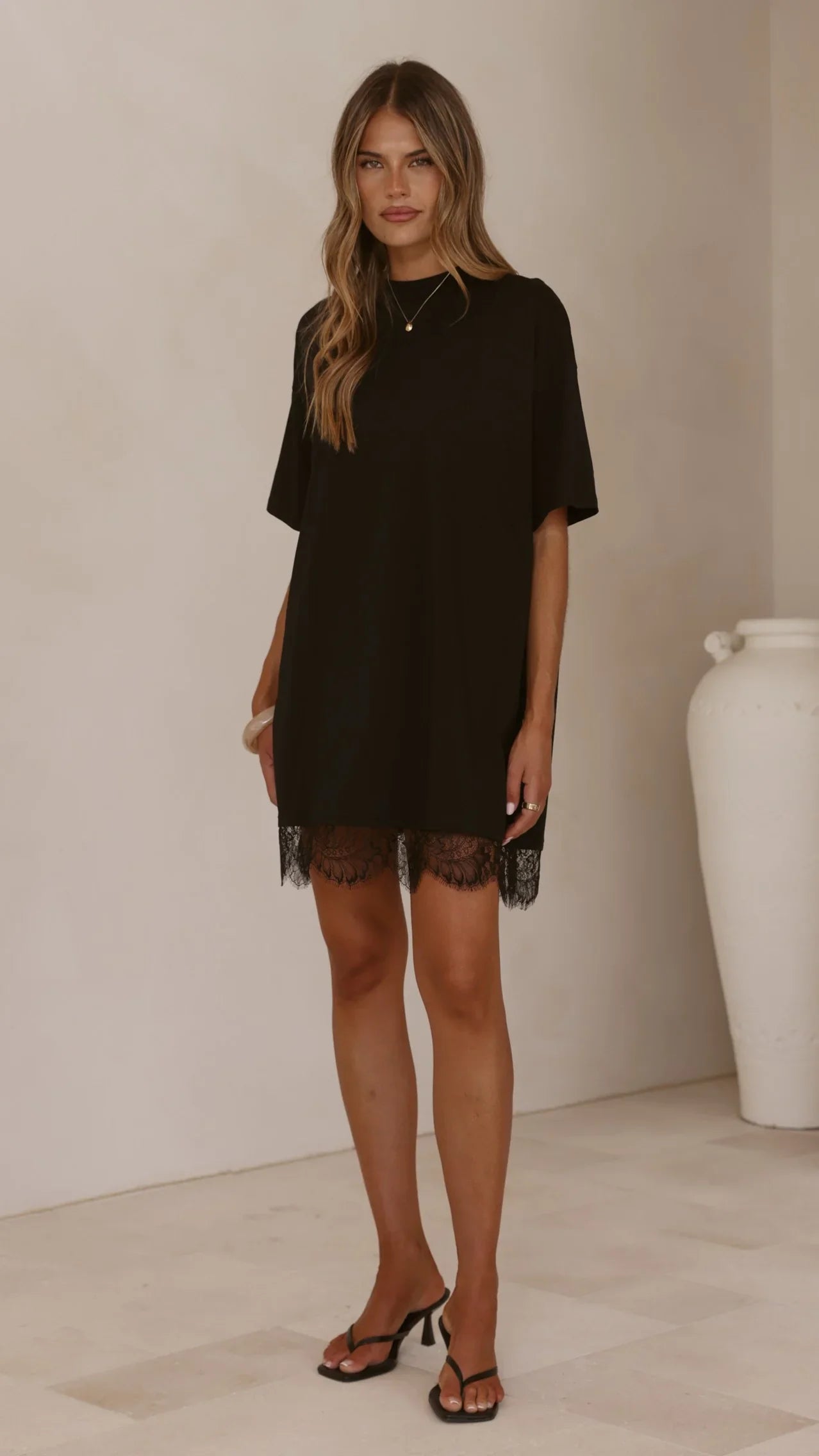Saya T Shirt Lace Mini Dress Black