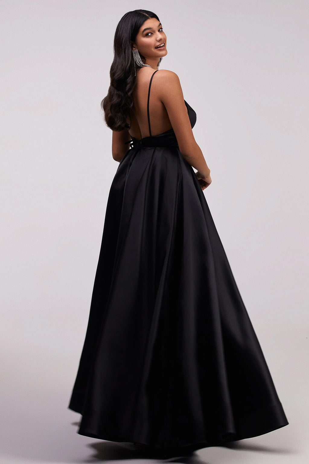 Black Spaghetti strap ball dress with open back