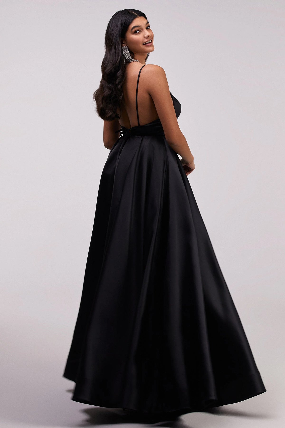 Black Spaghetti strap ball dress with open back