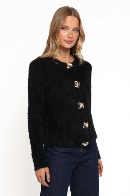 Donna Flower Button Cardigan Black