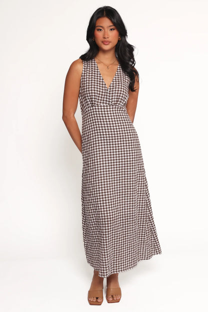 Queenie Midi Dress Brown Gingham