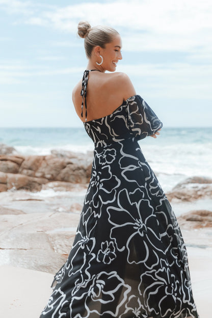 Karma Maxi Dress White Black Floral