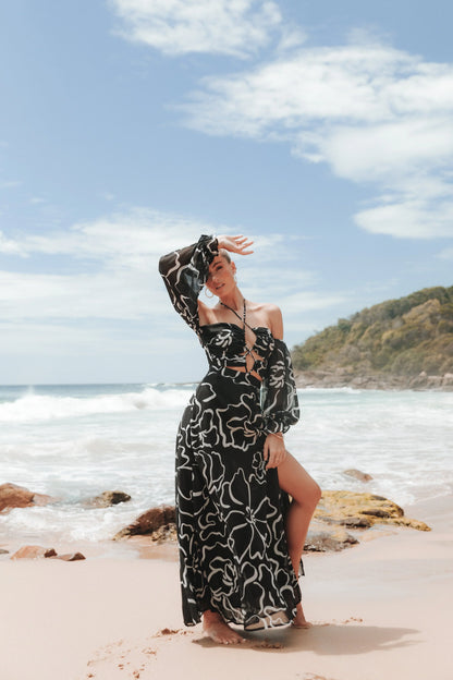 Karma Maxi Dress White Black Floral