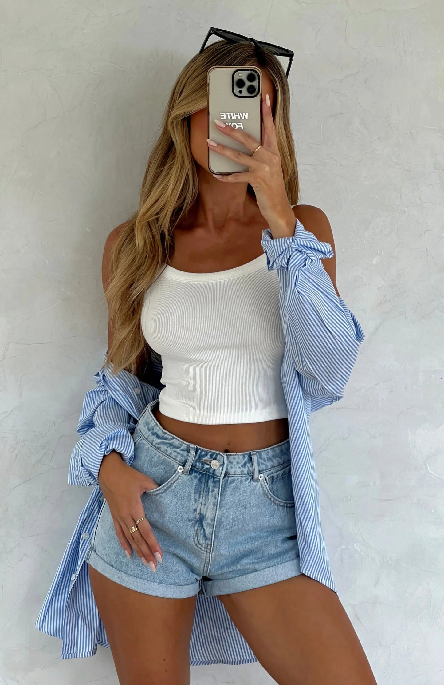 Missin Something Denim Shorts Powder Blue Wash