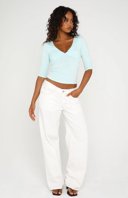 Little Bit Of Everything 3 4 Sleeve V Neck Top Baby Blue