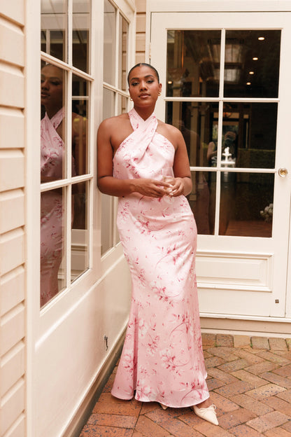 Mila Halterneck Maxi Dress Pink Floral