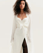 White cocktail dress decorated with feathers Xo Xo
