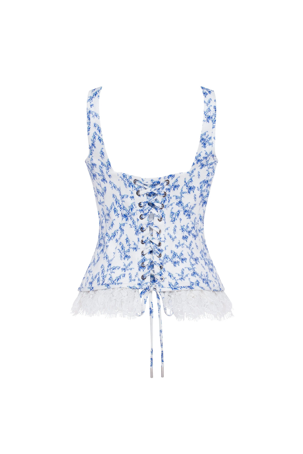 Blue lavender corset on straps with bows and ribbon lacing