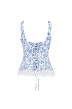 Blue lavender corset on straps with bows and ribbon lacing