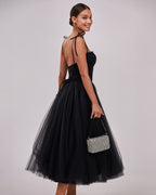 Black Tie strap cocktail dress with the elegant corset embroidery