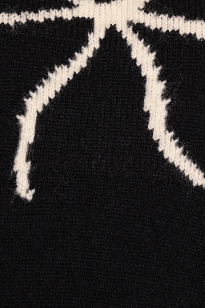 Cecelia Bow Print Mock Neck Knit Sweater Black