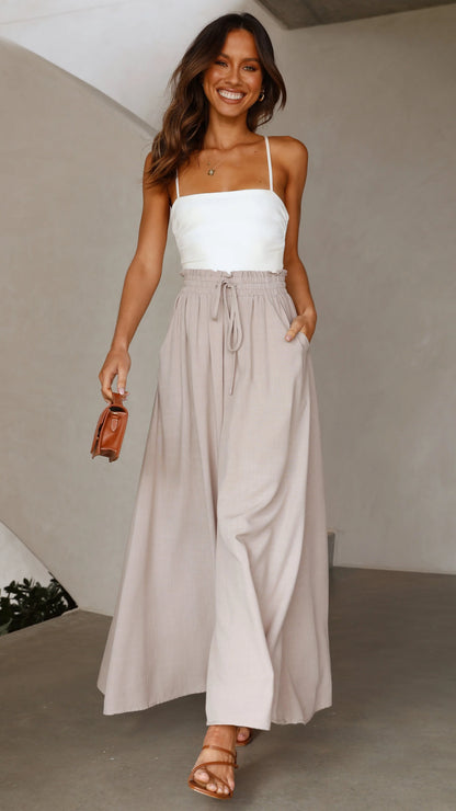 Avery Wide Leg Pants Beige