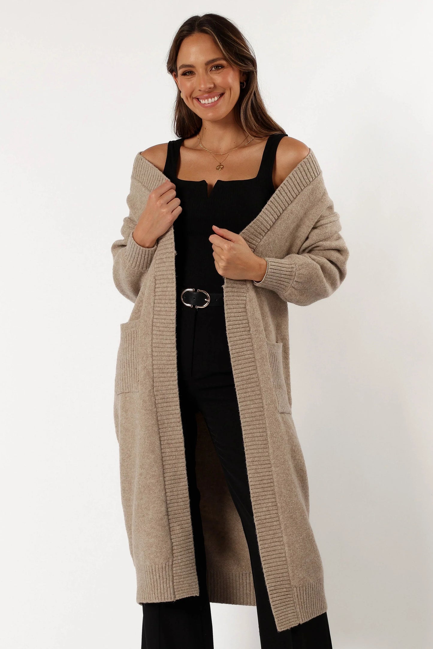 Nicolette Open Front Long Cardigan Latte