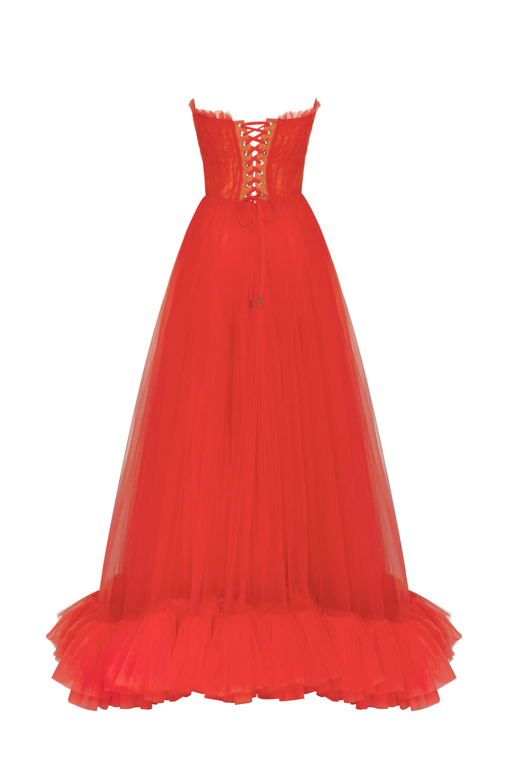 Airy tulle maxi dress in fiery coral