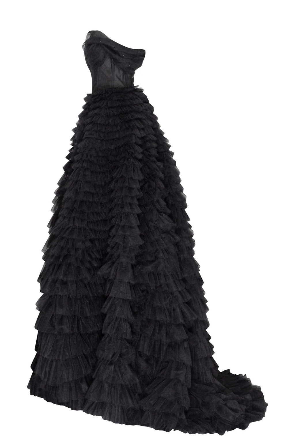 Timeless one shoulder frill layered ball gown in black