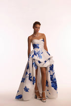 Wonderful white A line maxi dress with blue flowers Glow Up