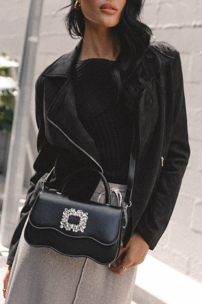 Spencer Faux Suede Moto Jacket Black