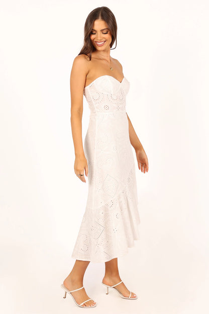 Melanie Strapless Midi Dress White